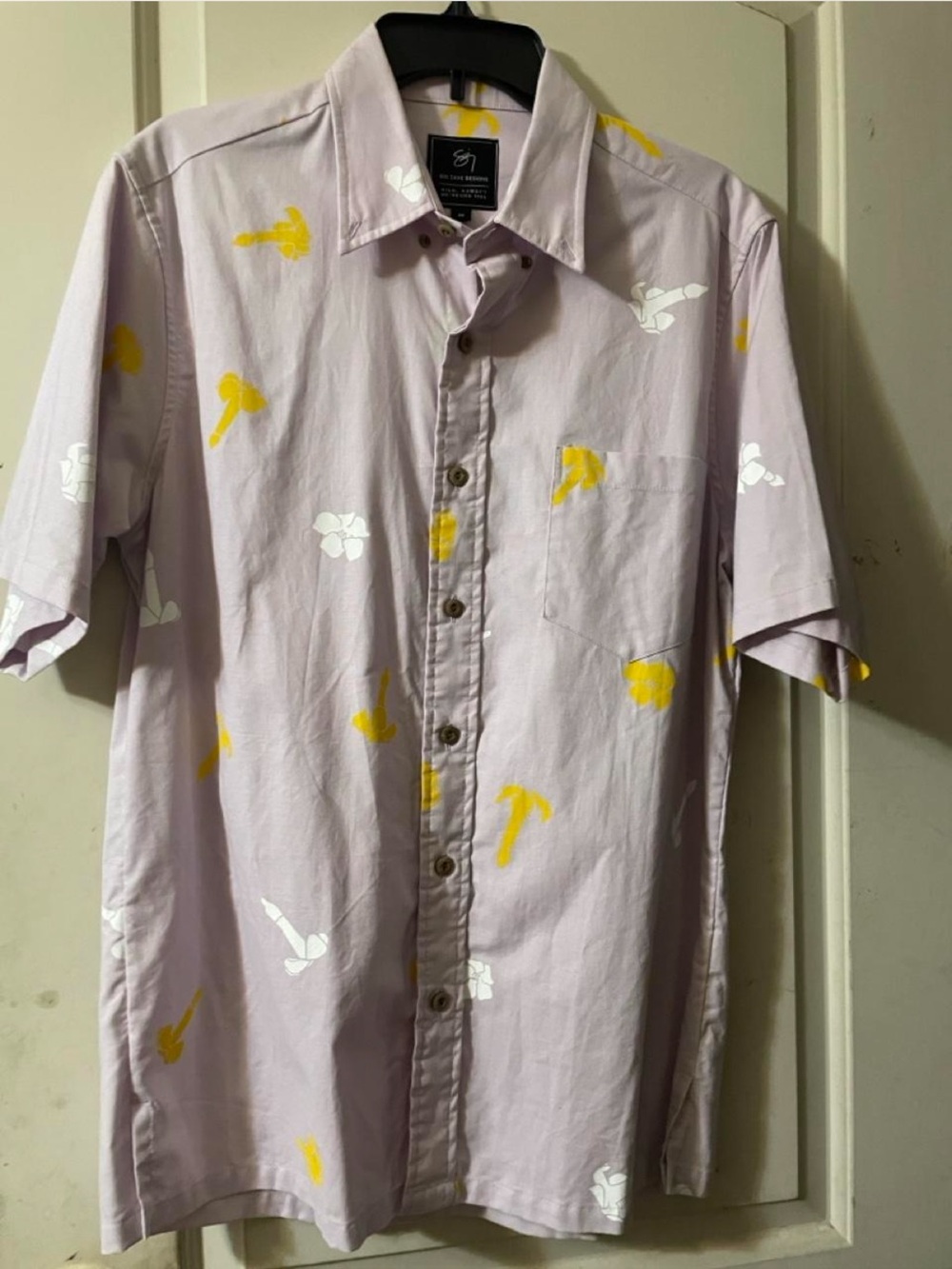 Sig Zane Aloha Button-Down Shirt with Yellow & White Puakenikeni Flower